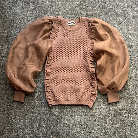 Anthropologie Sweaters - Anthropology Sz XS satin like puff sleeve sweater very soft EUC